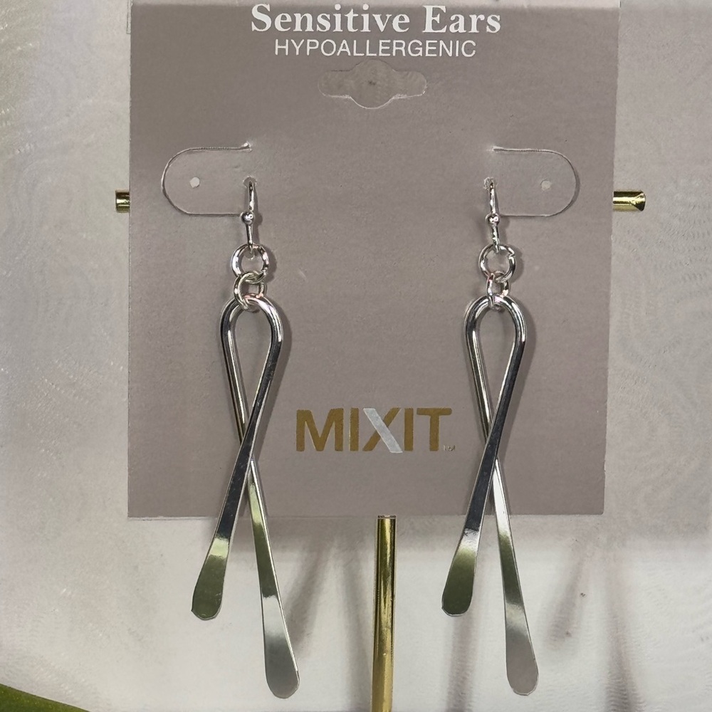 Mixit Sensitive Ears Silver 2 1/2 Inch Drop Earrings